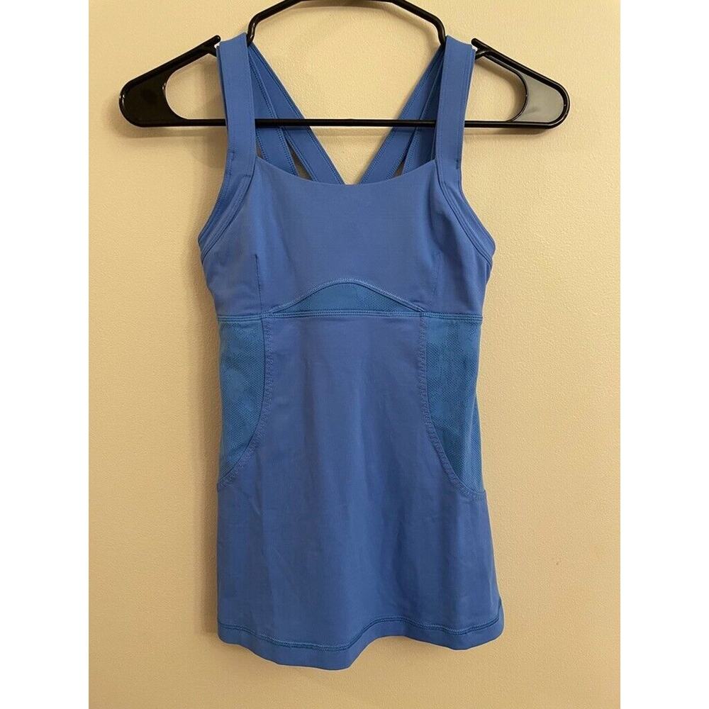 Lululemon Chaturanga Tank Blue Cross Racerback Top Size 4 Yoga‎ Pilates Barre